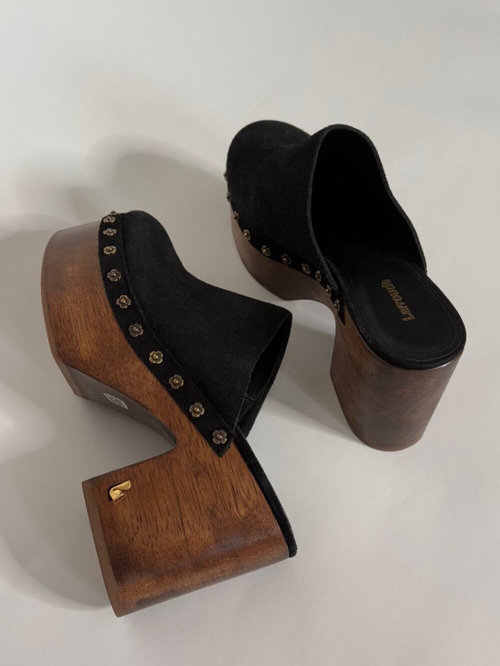 Larroude Miso Wooden Platform Clog In Black Suede - Picture 5 of 7